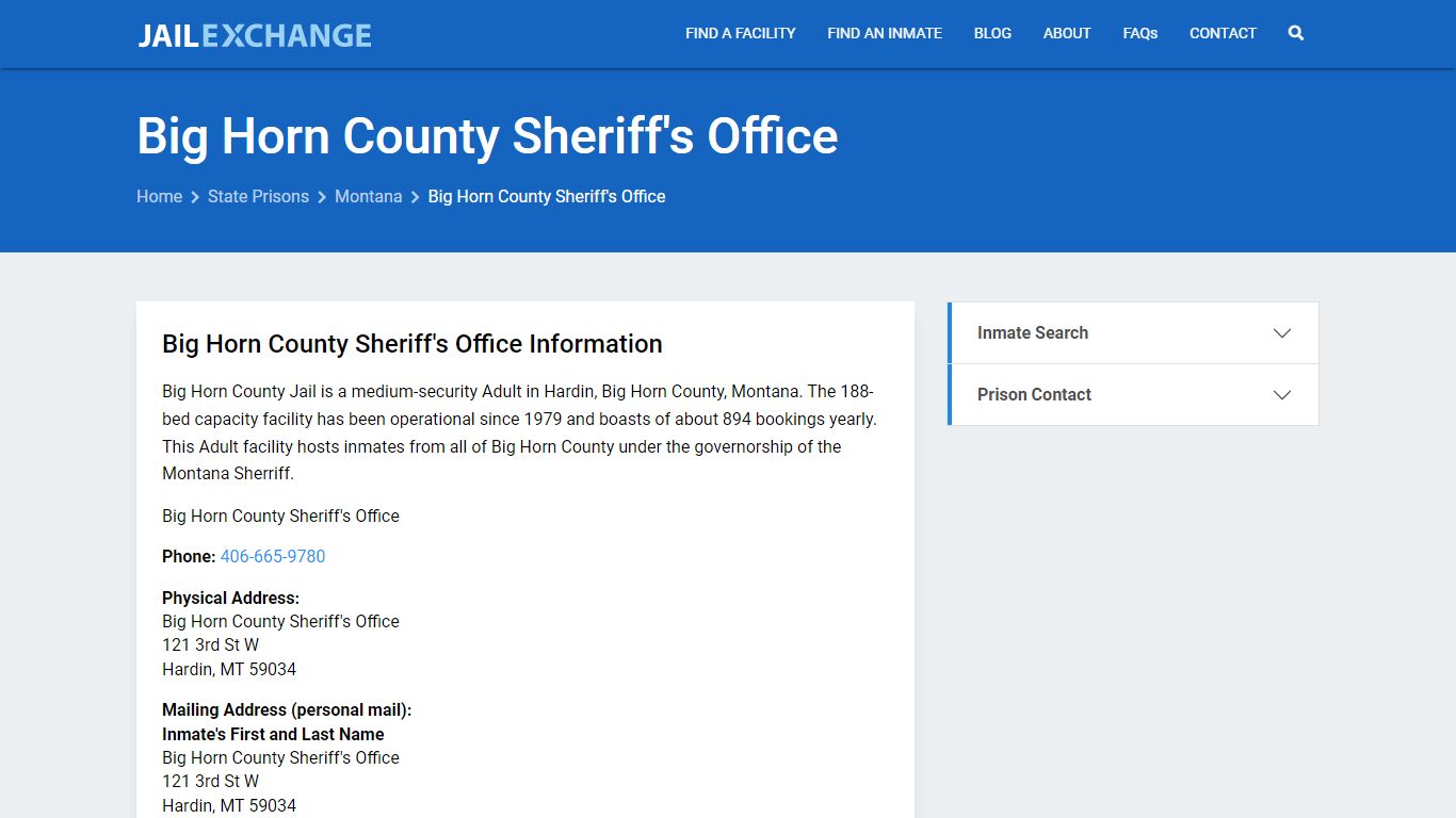 Big Horn County Sheriff's Office Inmate Search, MT - Jail Exchange